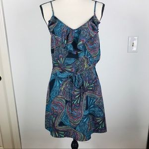 HY & DOT SPAGHETTI STRAP RUFFLE NECK DRESS